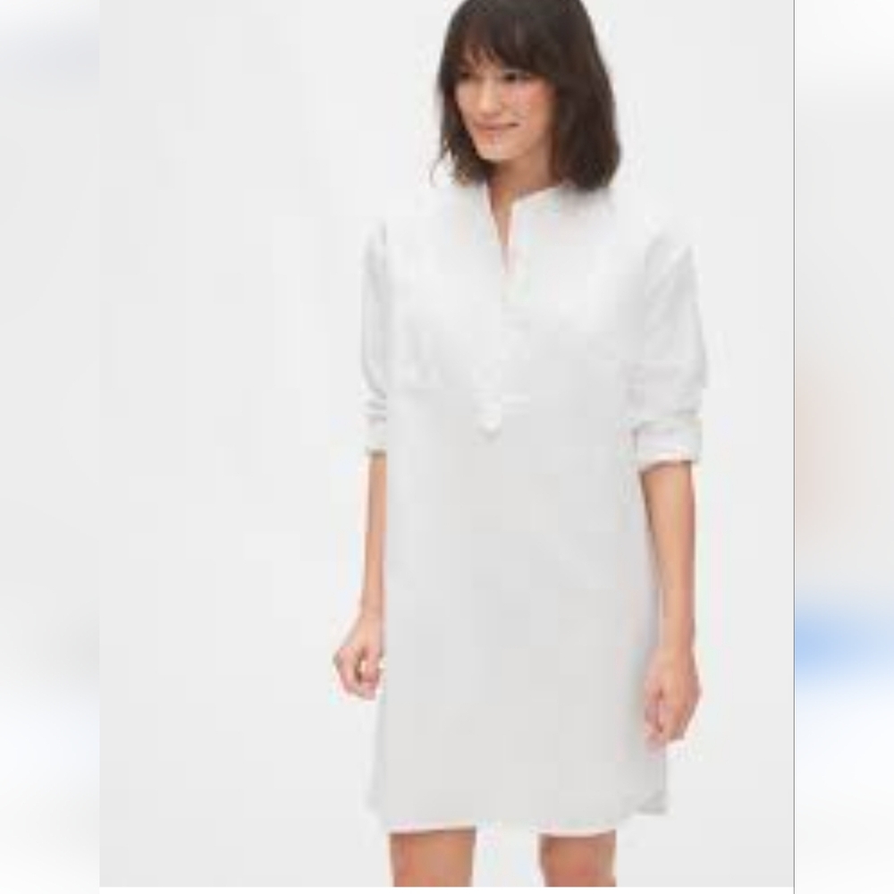 GAP long sleeve cotton-linen white shirtdress size small
